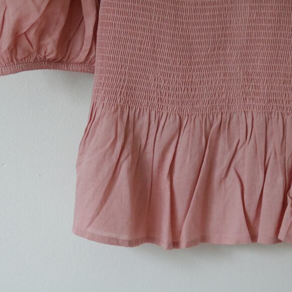 Women's Express Pink Ruched Peplum Top Shirt XS - Picture 2 of 7